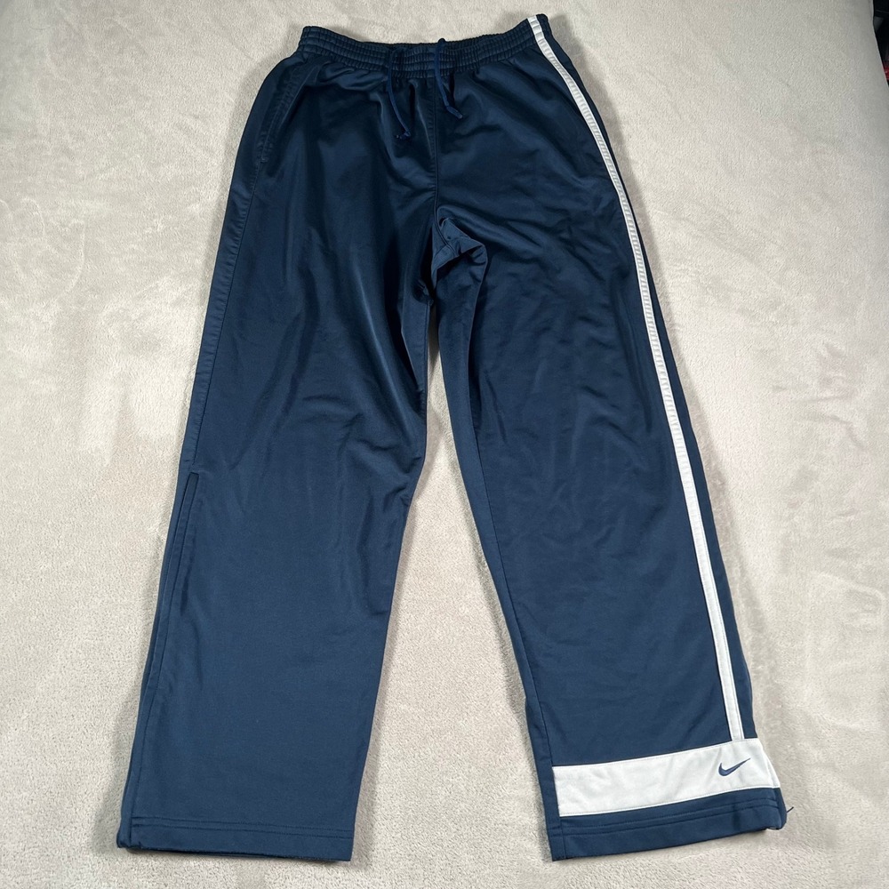 Nike Track Pants Men's Large Navy Blue White Stripe Zipper Ankle Warm Up Sweats